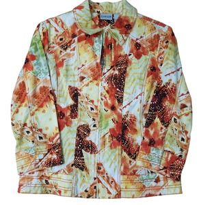 Chico's Yellow & Orange Floral Zip Up Crop Jacket Size 0 (XS) 81320-0463